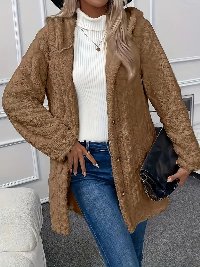 Storm - Abrigo de mujer elegante y cálido de teddy sherpa con capucha