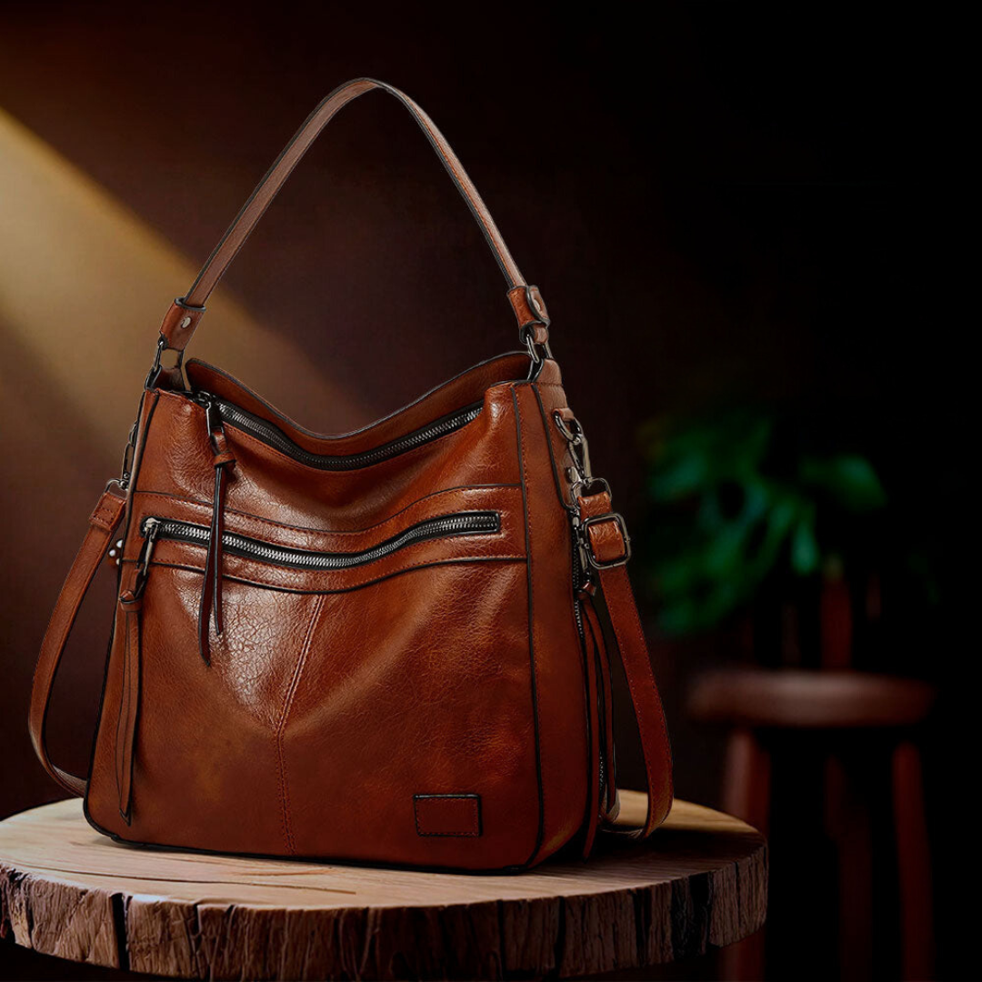 Elegante bolsa de hombro retro de cuero, cómoda y atemporal para cualquier ocasión