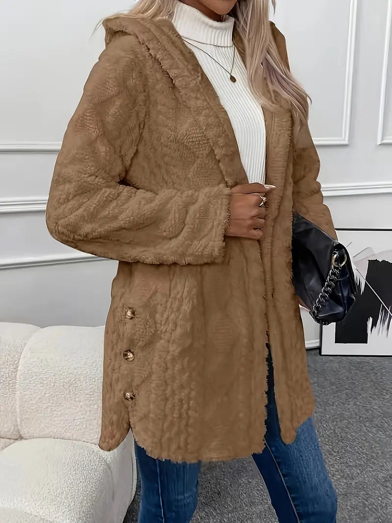 Storm - Abrigo de mujer elegante y cálido de teddy sherpa con capucha