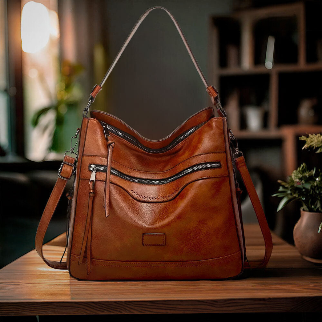 Elegante bolsa de hombro retro de cuero, cómoda y atemporal para cualquier ocasión