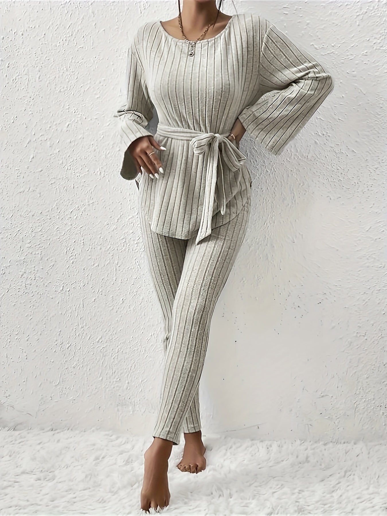 Florine - Conjunto Casual para Mujer con Suéter de Canalé y Pantalón Jogger