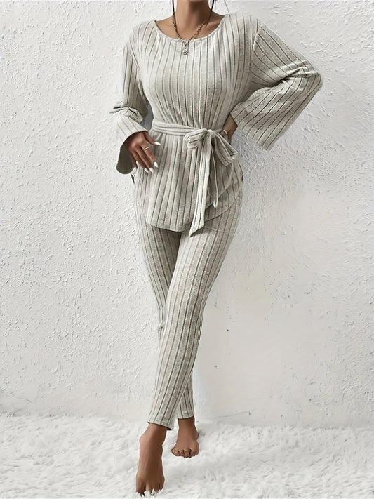 Florine - Conjunto Casual para Mujer con Suéter de Canalé y Pantalón Jogger