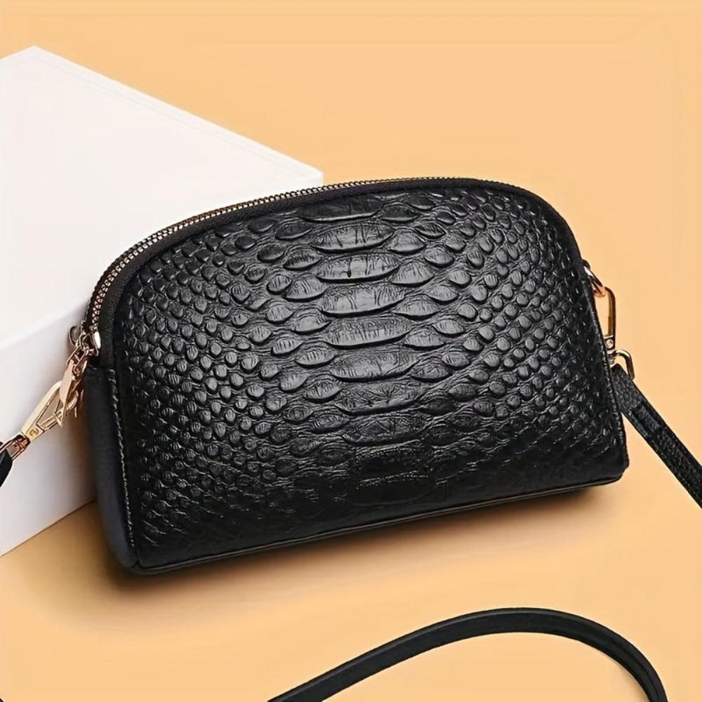Elegante mini bolso de hombro de cuero sintético con patrón de cocodrilo, cómodo
