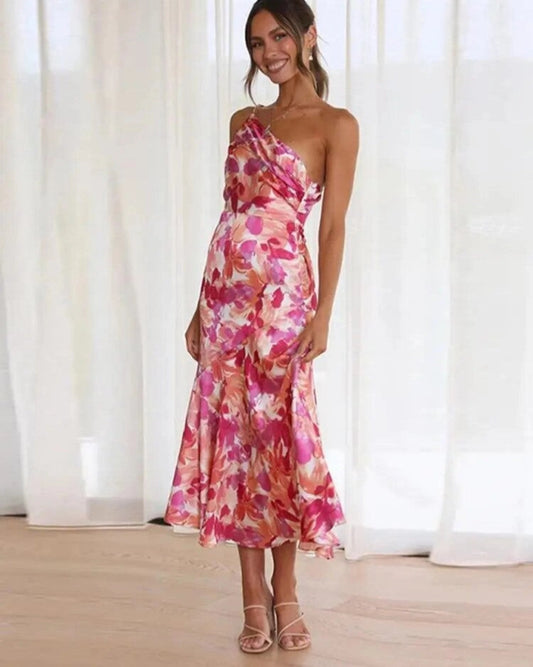 Sienna - Vestido Maxi Asimétrico con Estampado Floral para Damas