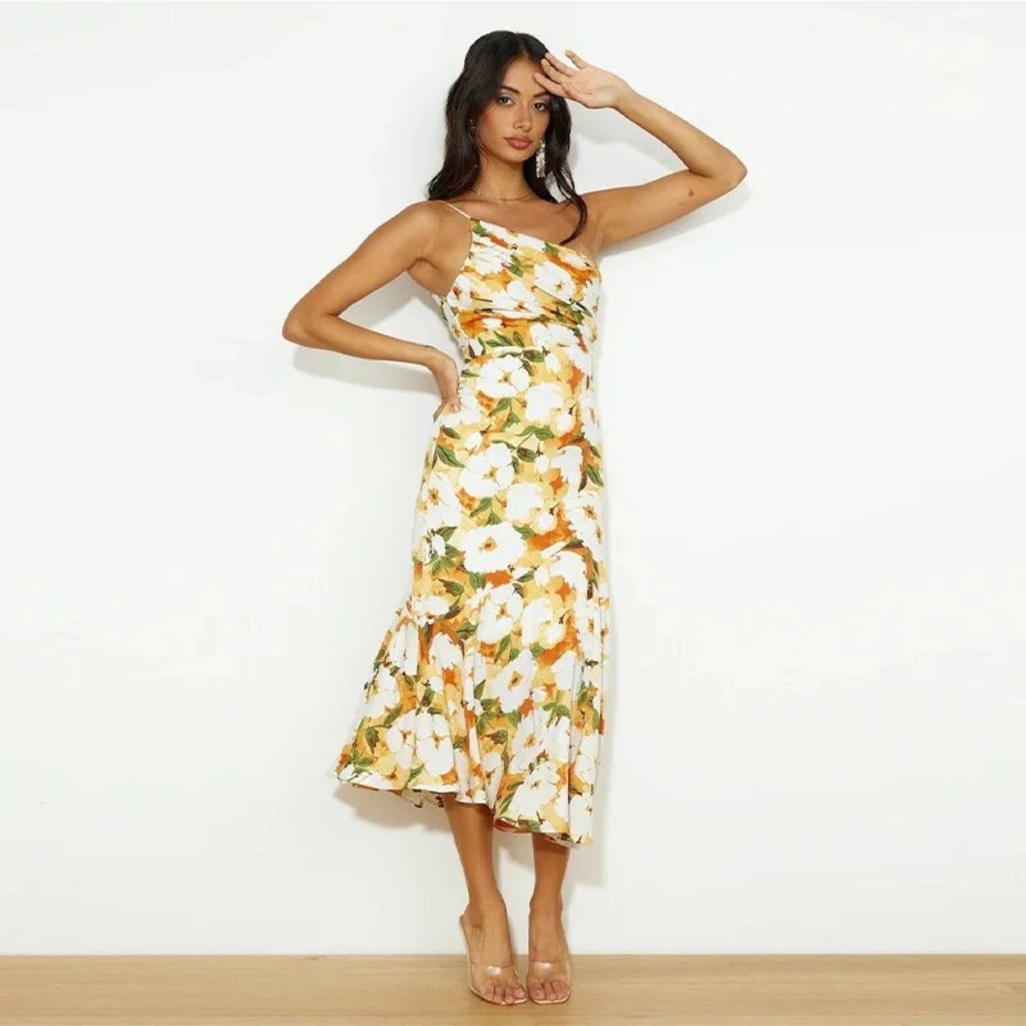 Sienna - Vestido Maxi Asimétrico con Estampado Floral para Damas
