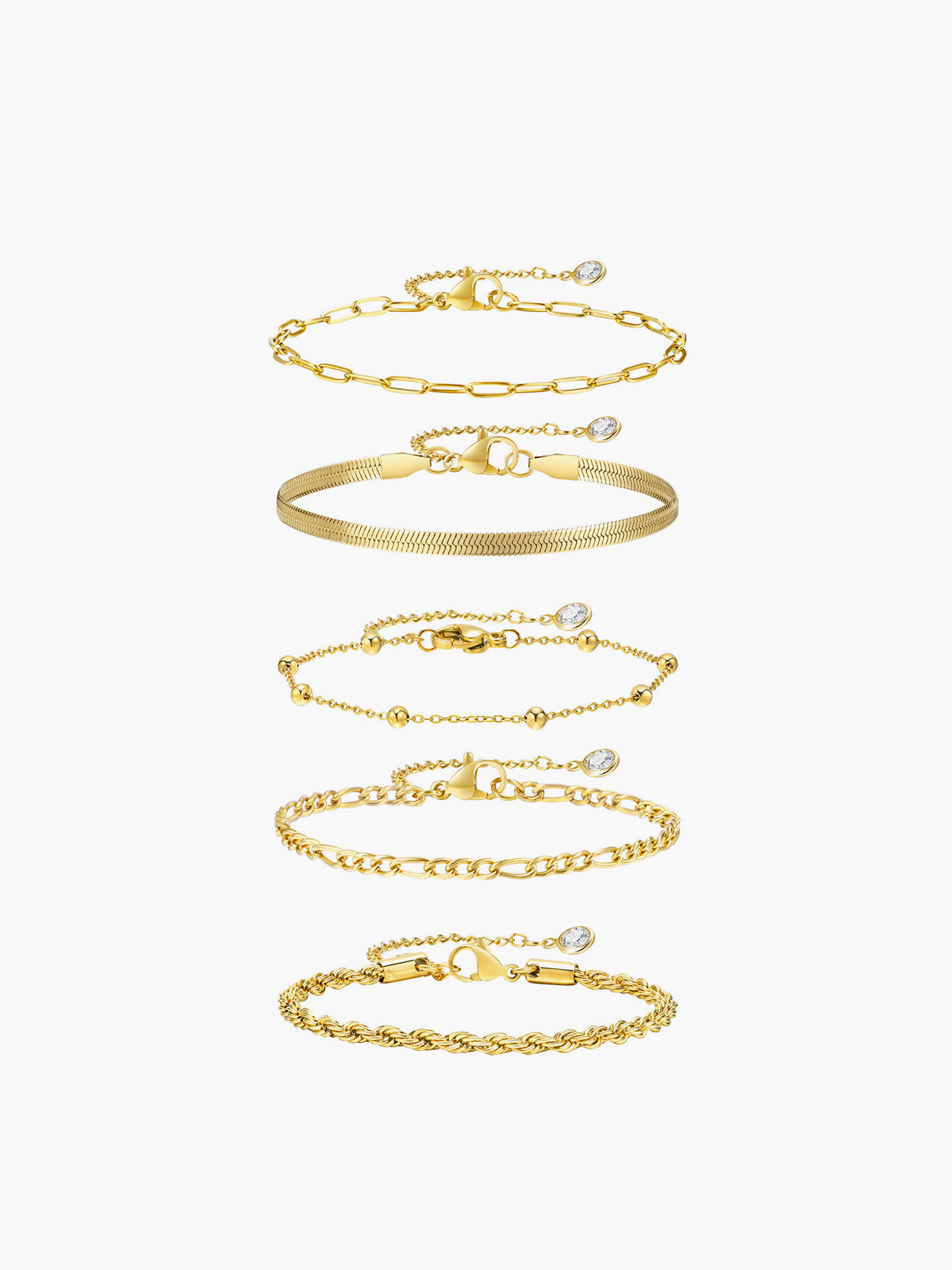 Conjunto de 5 Pulseras de Cadena Geométrica de Oro