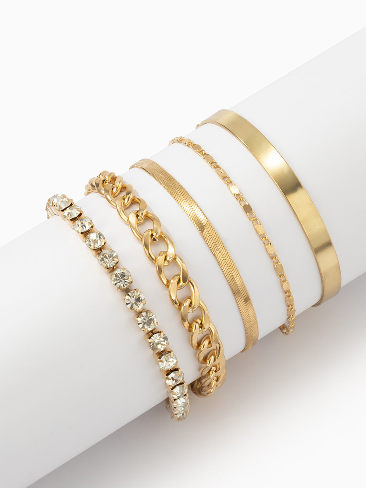 Conjunto de 5 Pulseras de Cadena de Serpiente con Piedras de Estrás