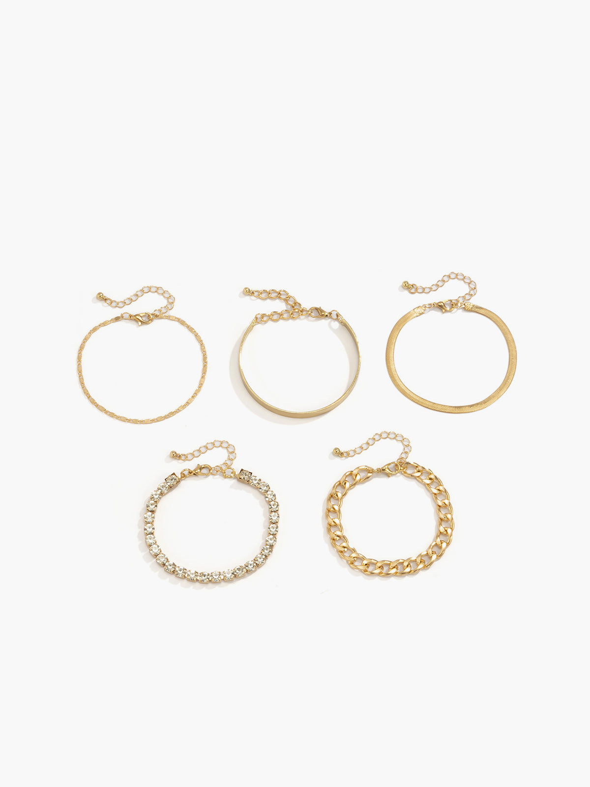 Conjunto de 5 Pulseras de Cadena de Serpiente con Piedras de Estrás