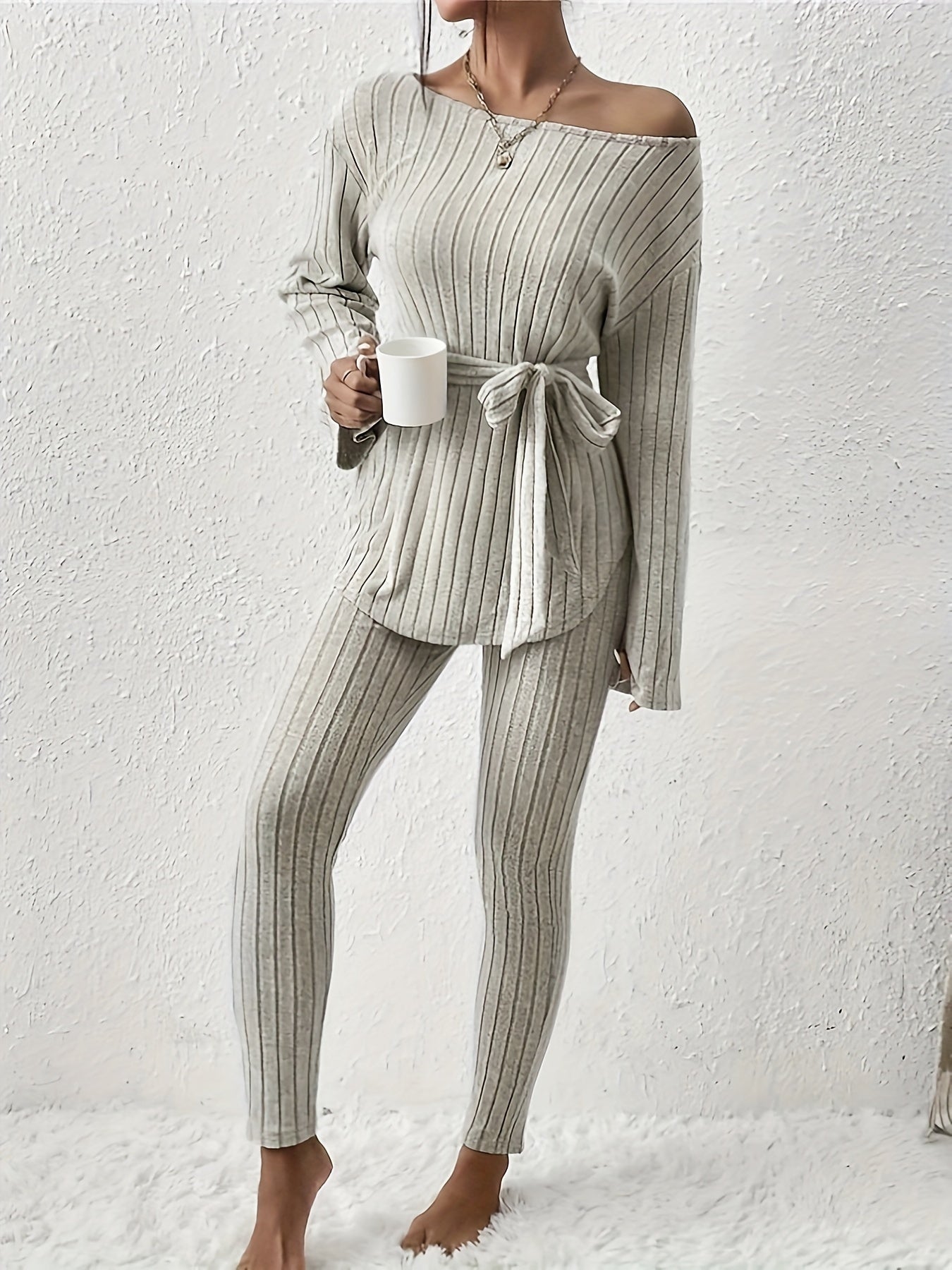 Florine - Conjunto Casual para Mujer con Suéter de Canalé y Pantalón Jogger