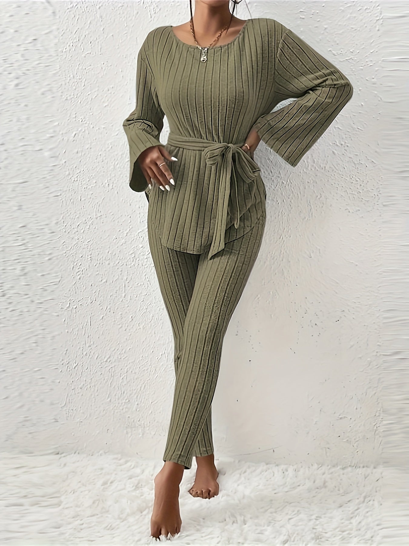 Florine - Conjunto Casual para Mujer con Suéter de Canalé y Pantalón Jogger