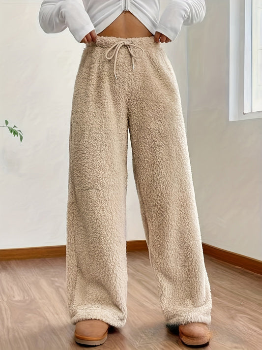 Emma - Pantalón para Mujer de Pierna Recta Estilo Sherpa Fuzzy
