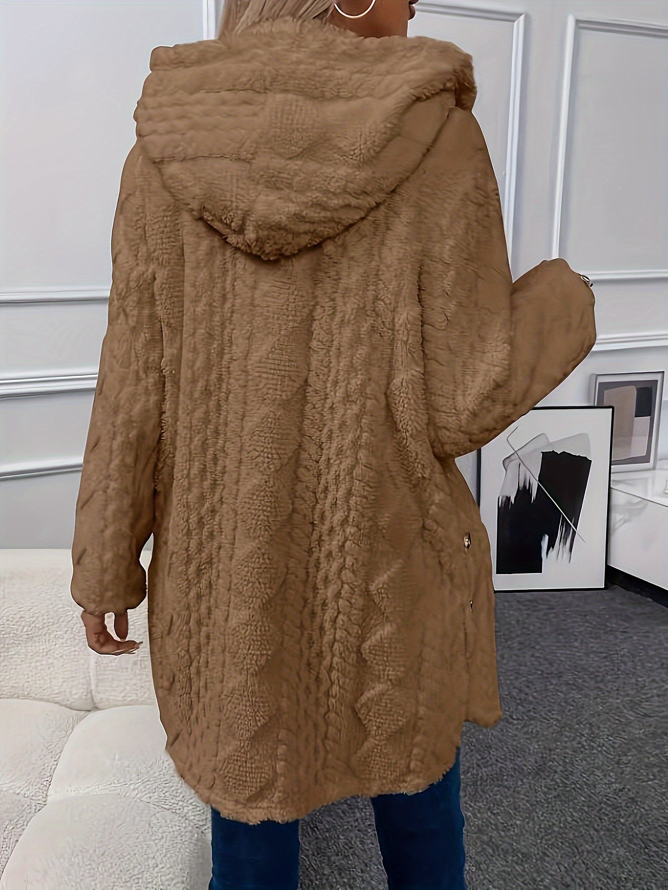 Storm - Abrigo de mujer elegante y cálido de teddy sherpa con capucha