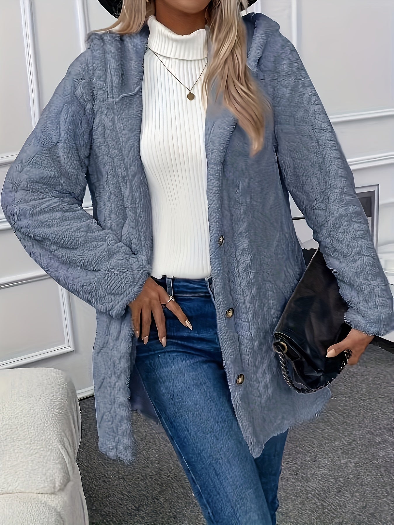 Storm - Abrigo de mujer elegante y cálido de teddy sherpa con capucha