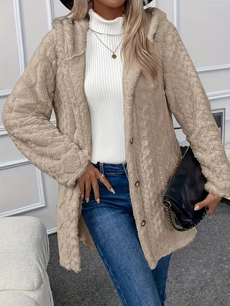 Storm - Abrigo de mujer elegante y cálido de teddy sherpa con capucha