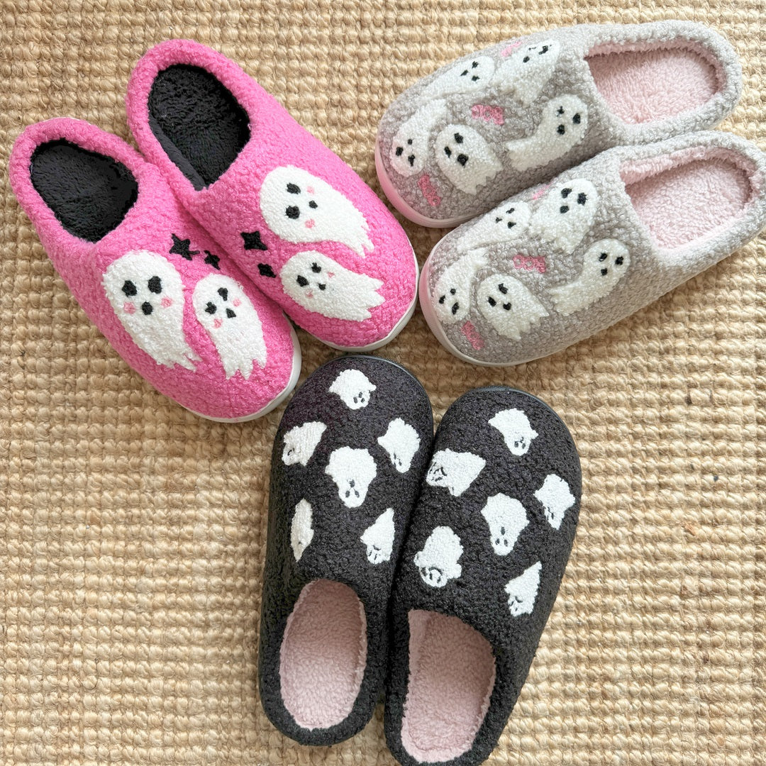 Pantuflas de Lujo Fleur - Comodidad Sin Esfuerzo con Divertidos Motivos de Fantasma y Suela Antideslizante Segura