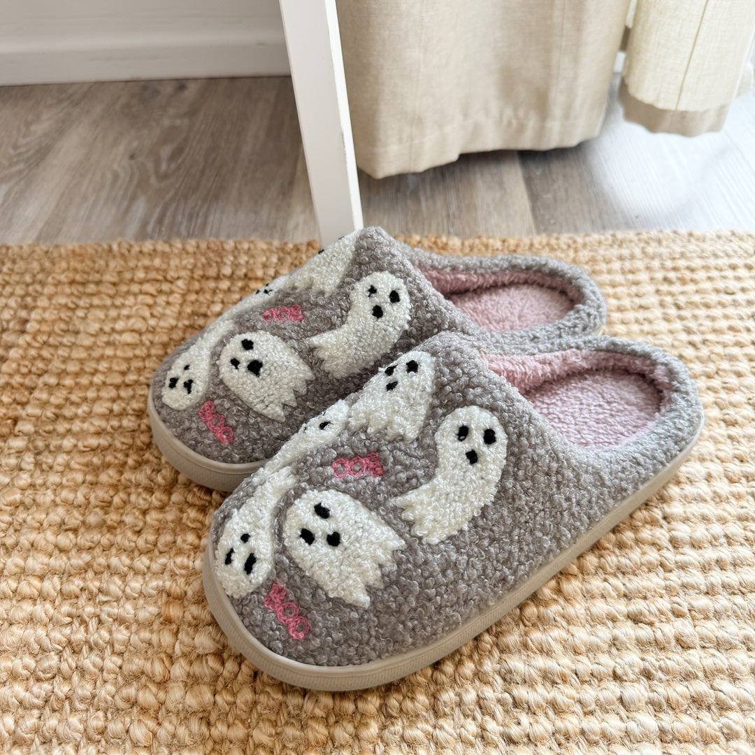 Pantuflas de Lujo Fleur - Comodidad Sin Esfuerzo con Divertidos Motivos de Fantasma y Suela Antideslizante Segura