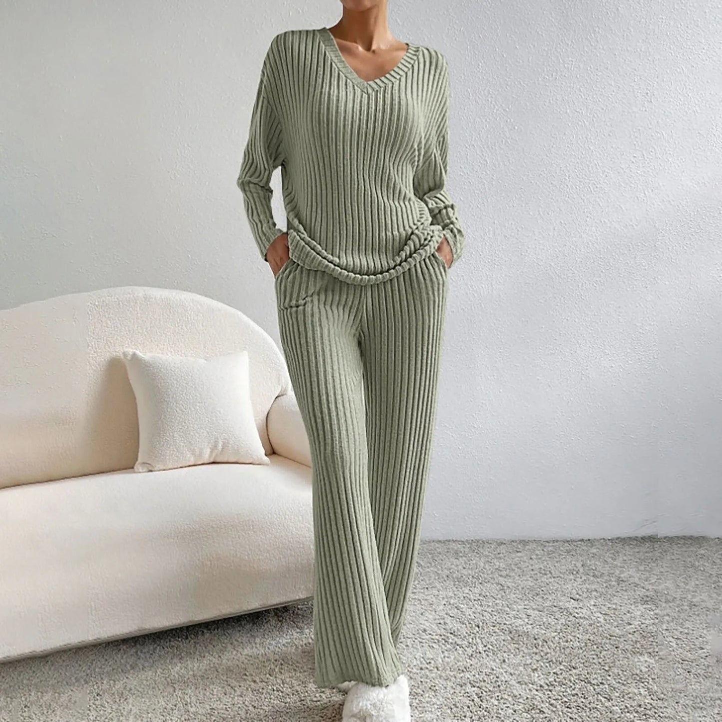 Faye | Conjunto de punto acanalado de 2 piezas para mujeres