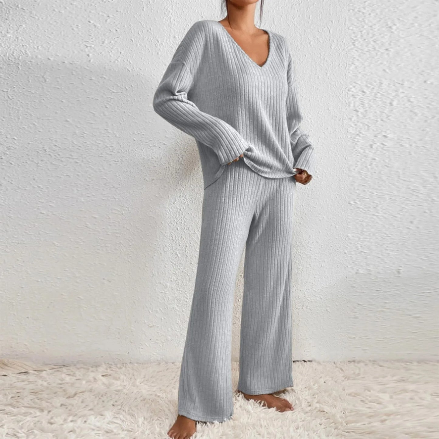 Faye | Conjunto de punto acanalado de 2 piezas para mujeres
