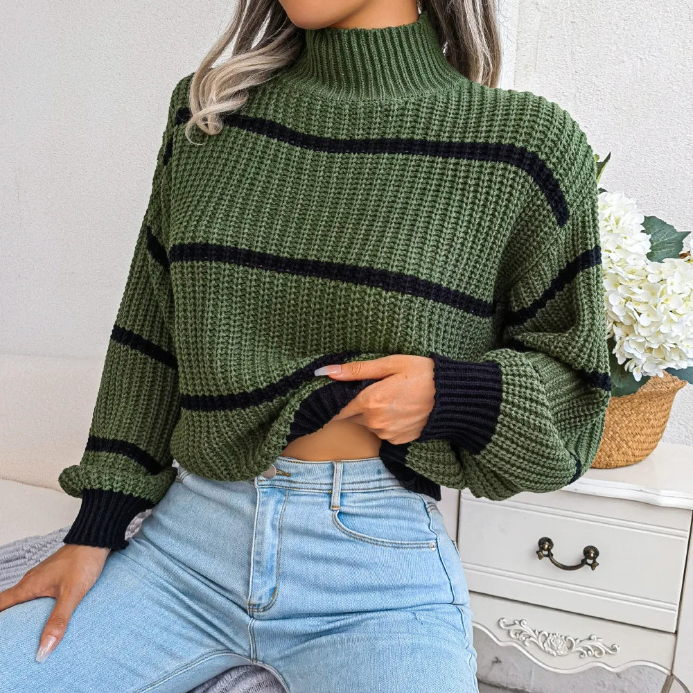 Ella - Suéter de manga larga con cuello redondo y patrón a rayas