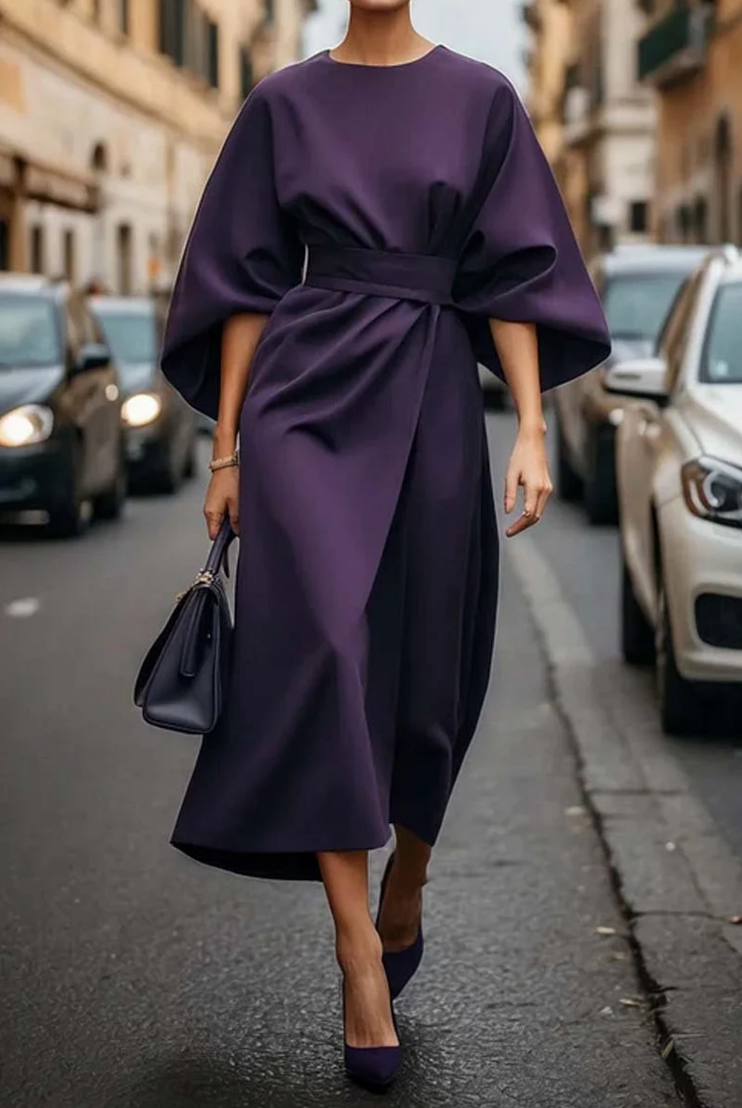 Sofía – Vestido elegante con mangas farol y cinturón