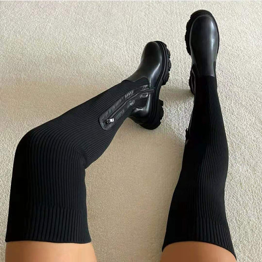 Isabelle - Botas de punto con suela perfilada y cremallera