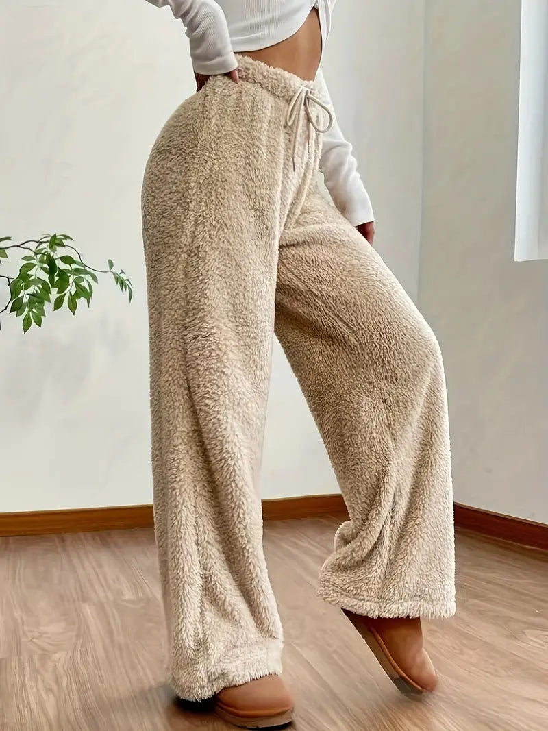 Emma - Pantalón para Mujer de Pierna Recta Estilo Sherpa Fuzzy