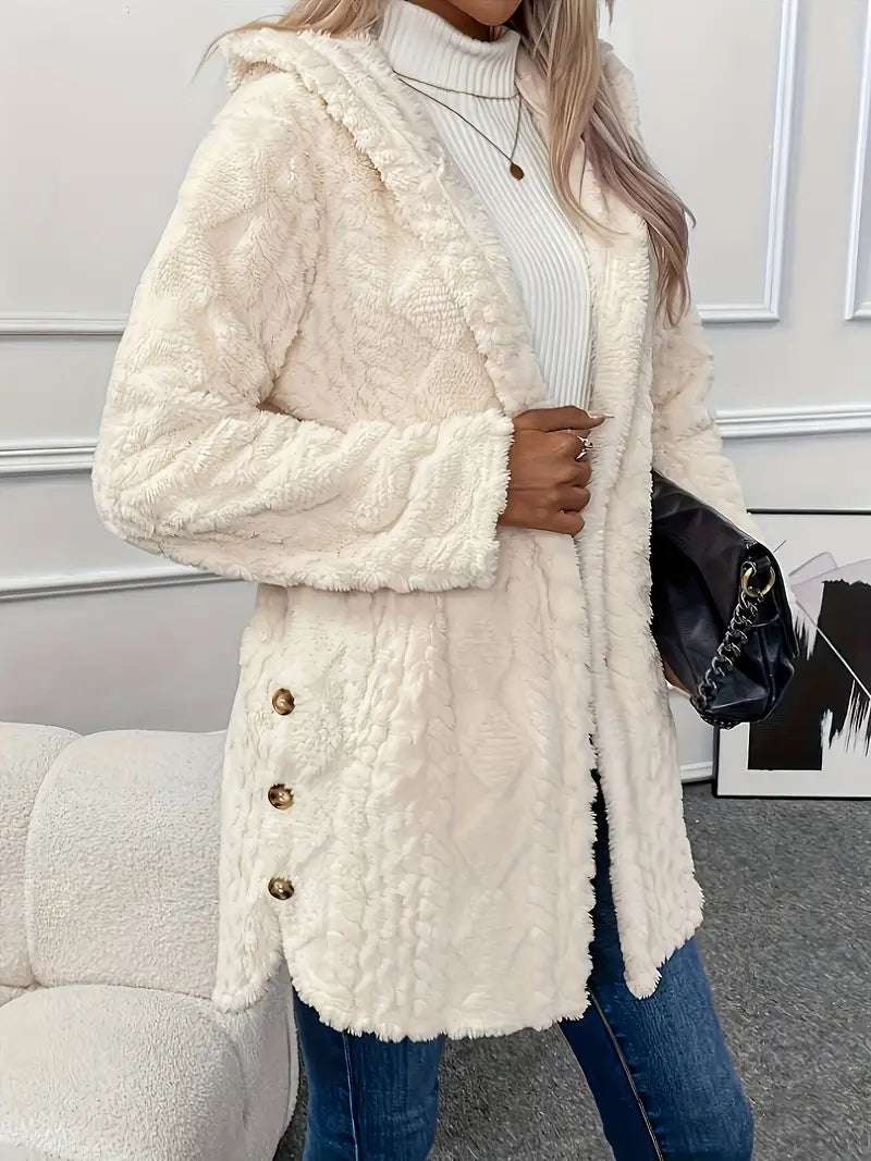 Storm - Abrigo de mujer elegante y cálido de teddy sherpa con capucha