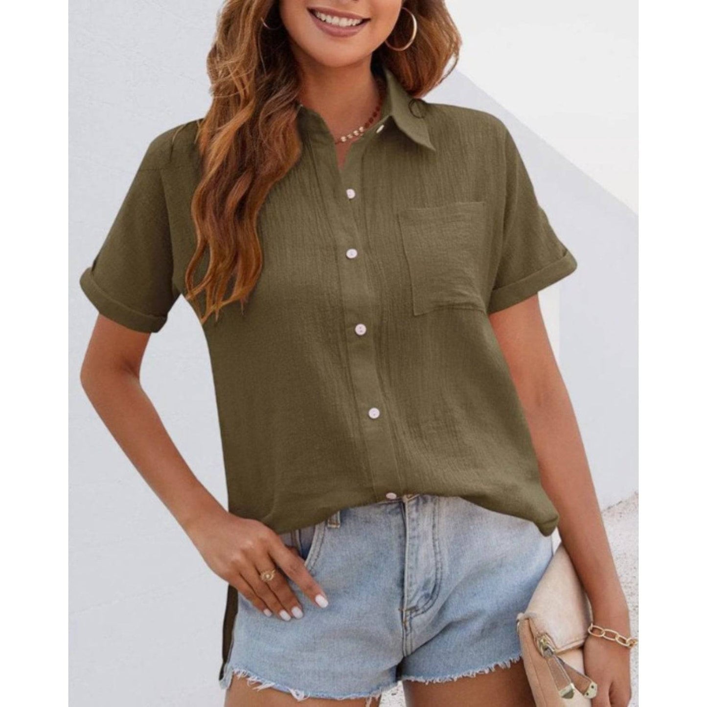 Cindy - Blusa Casual para Mujer con Mangas Cortas