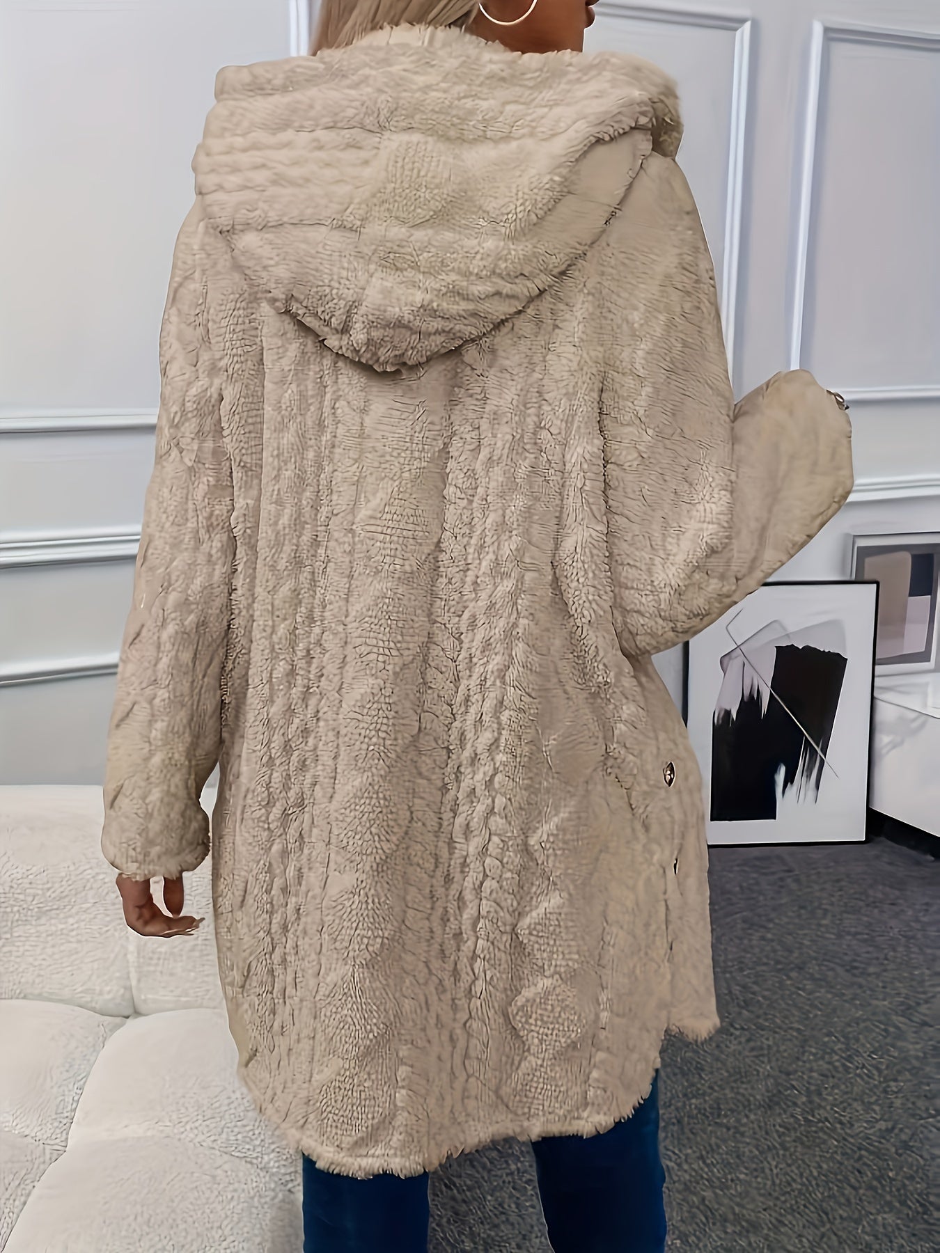 Storm - Abrigo de mujer elegante y cálido de teddy sherpa con capucha