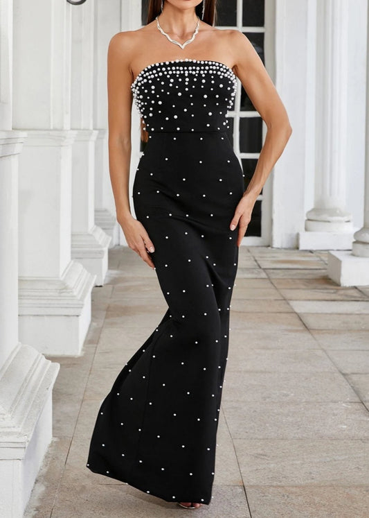 Mackie - Vestido sin tirantes adornado con perlas negro