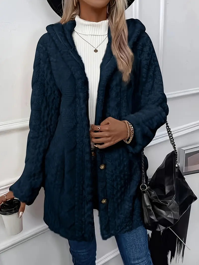 Storm - Abrigo de mujer elegante y cálido de teddy sherpa con capucha