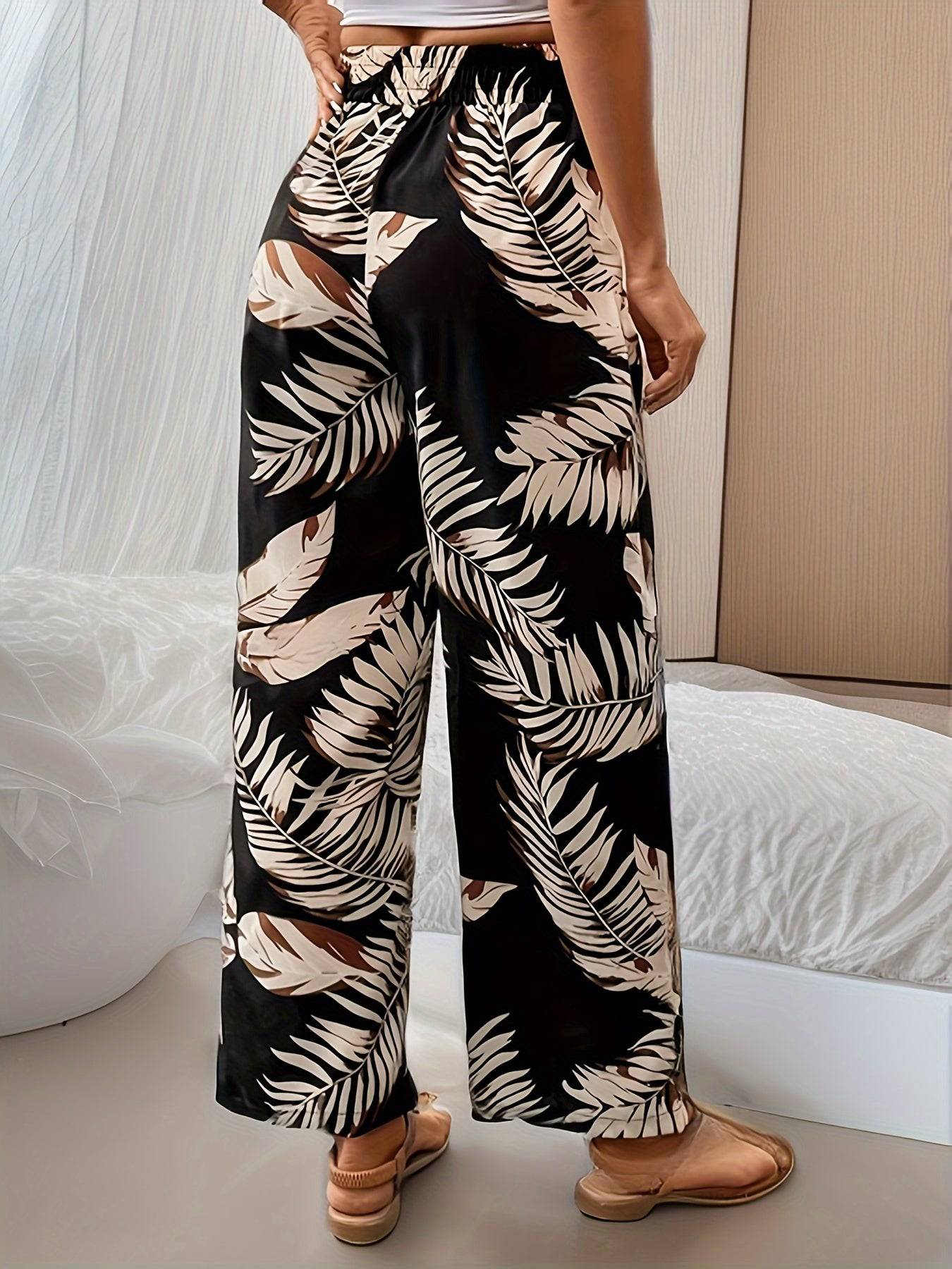 Joanna - Pantalón para Mujer de Pierna Recta con Estampado Floral y Cordón