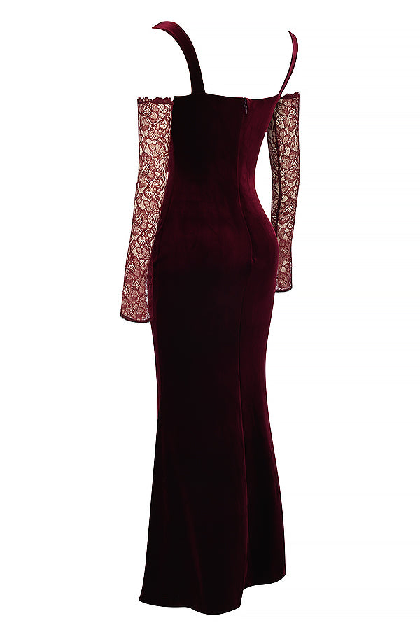 Elegante vestido maxi negro de terciopelo de cereza para un look cautivador