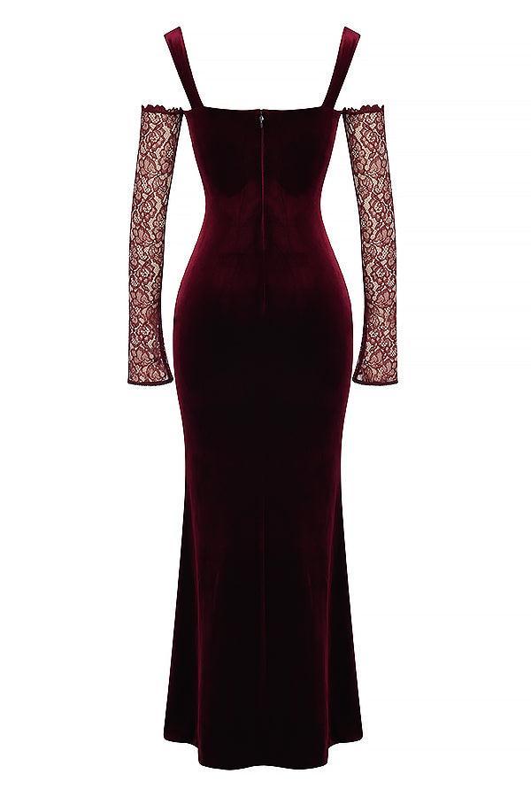 Elegante vestido maxi negro de terciopelo de cereza para un look cautivador
