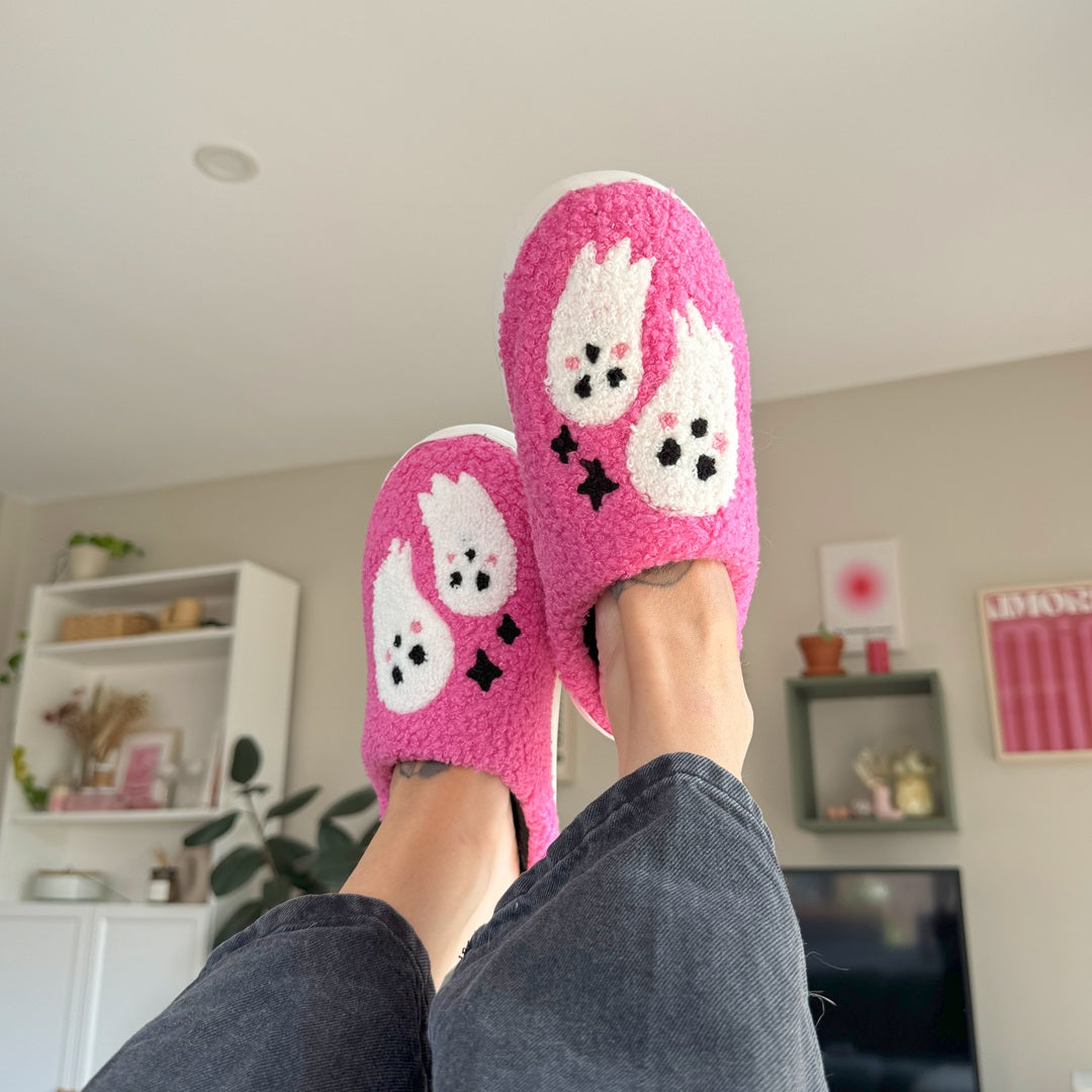 Pantuflas de Lujo Fleur - Comodidad Sin Esfuerzo con Divertidos Motivos de Fantasma y Suela Antideslizante Segura