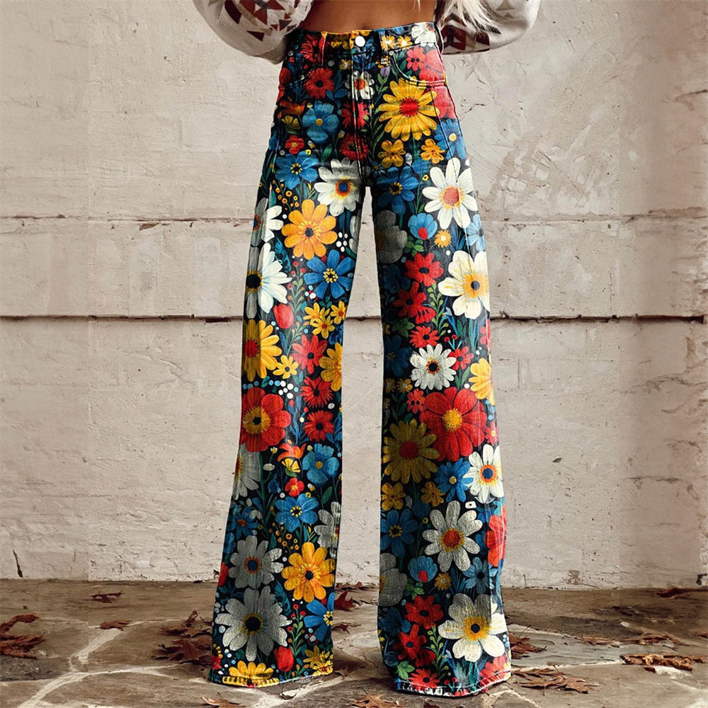 Pantalón con estampado de dalia