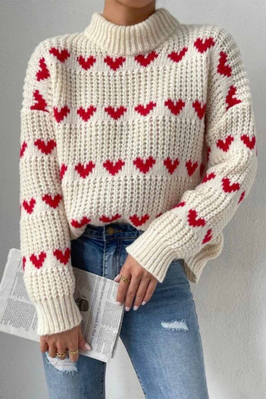 Suéter de Punto de Lujo con Estampado de Corazones y Elegante Motivo Jacquard