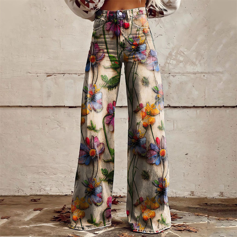 Pantalón con estampado de dalia