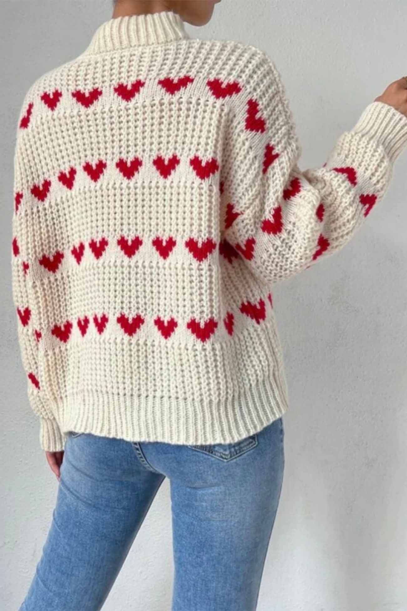 Suéter de Punto de Lujo con Estampado de Corazones y Elegante Motivo Jacquard