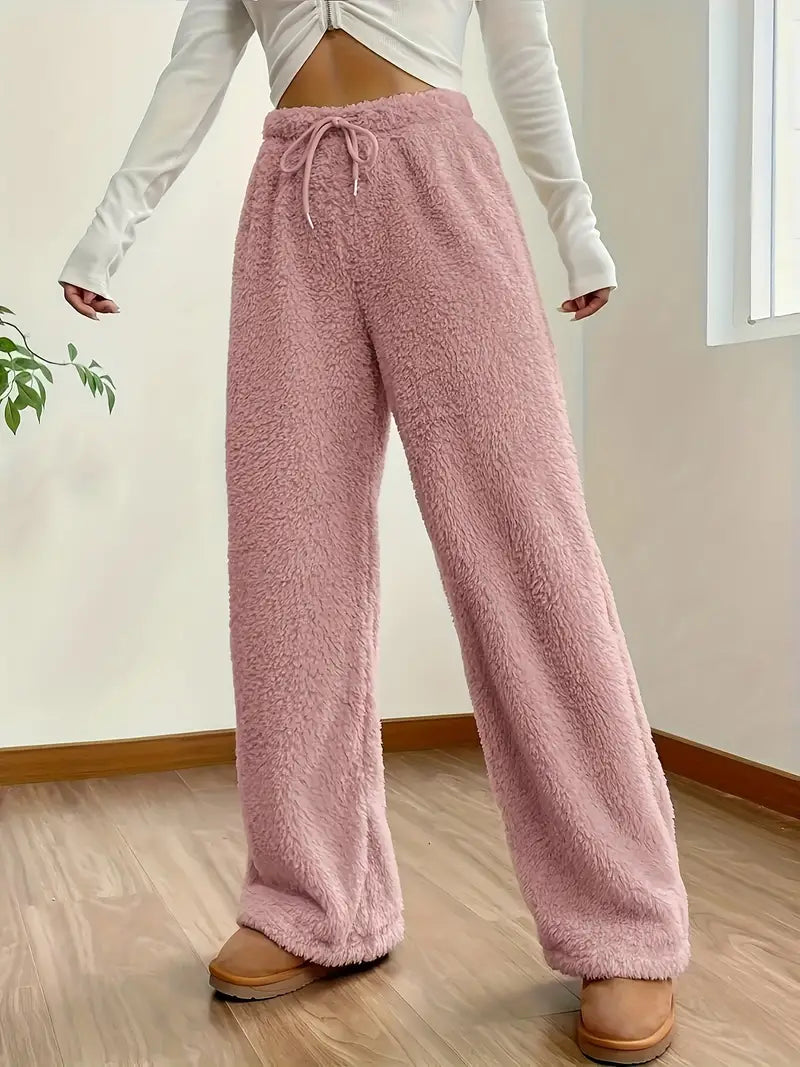 Emma - Pantalón para Mujer de Pierna Recta Estilo Sherpa Fuzzy