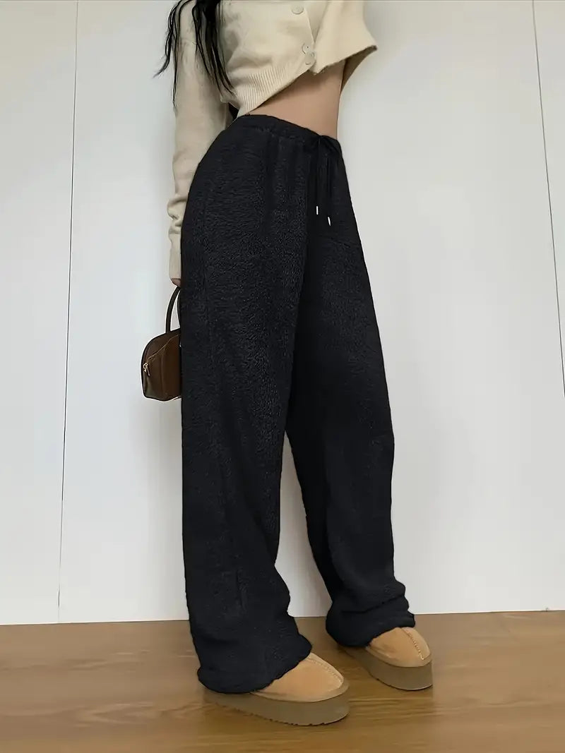 Emma - Pantalón para Mujer de Pierna Recta Estilo Sherpa Fuzzy