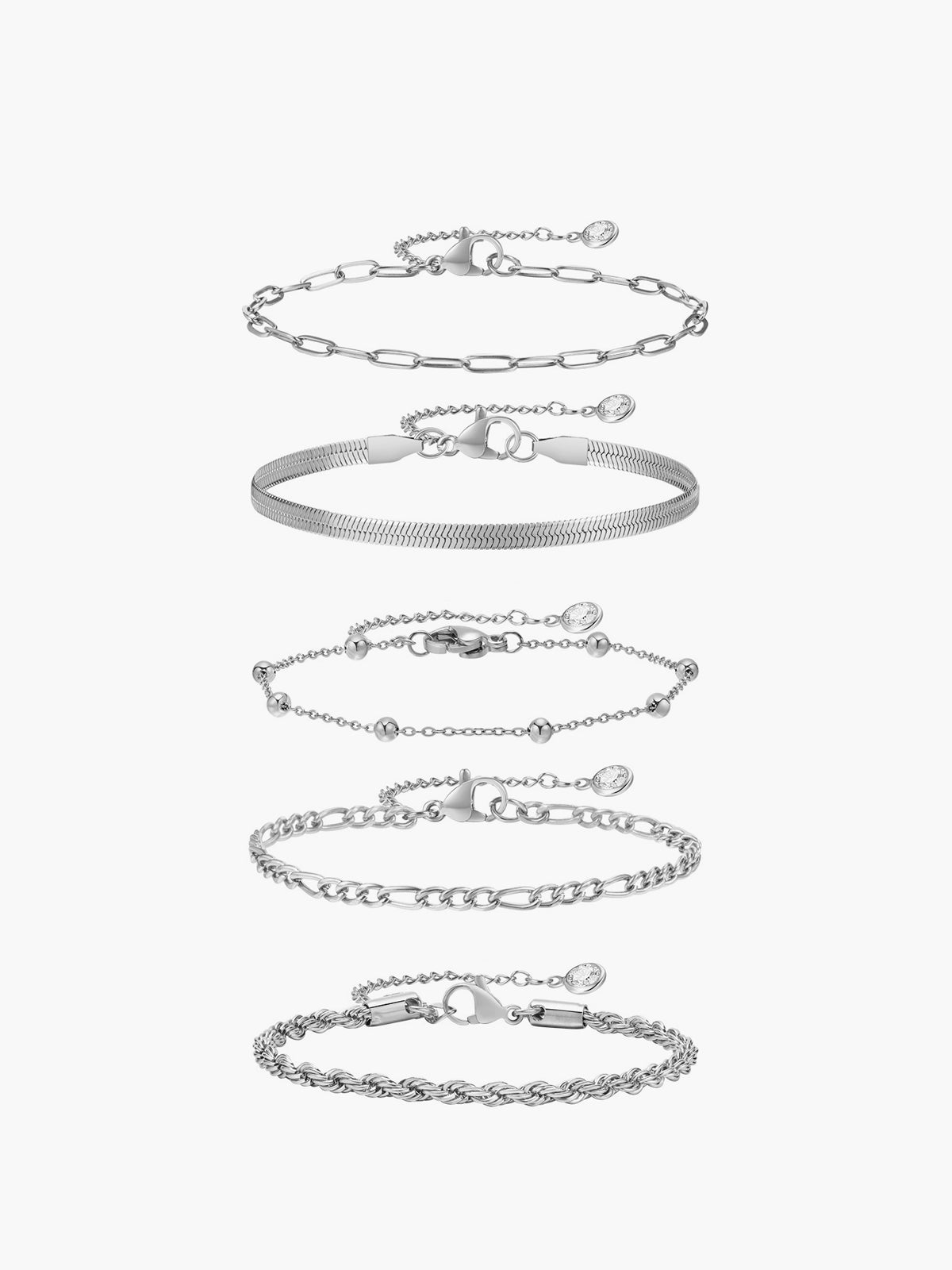 Conjunto de 5 Pulseras de Cadena Geométrica de Oro