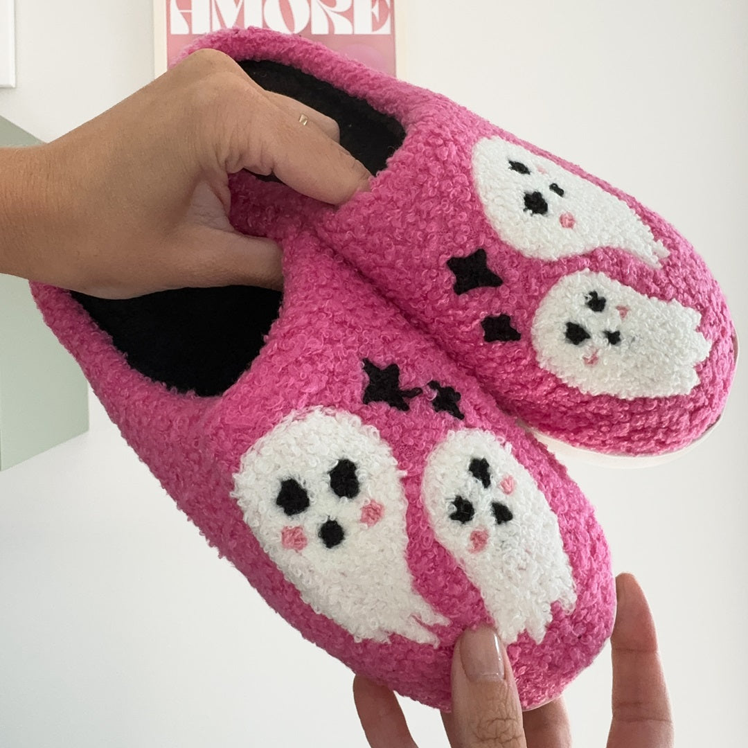 Pantuflas de Lujo Fleur - Comodidad Sin Esfuerzo con Divertidos Motivos de Fantasma y Suela Antideslizante Segura