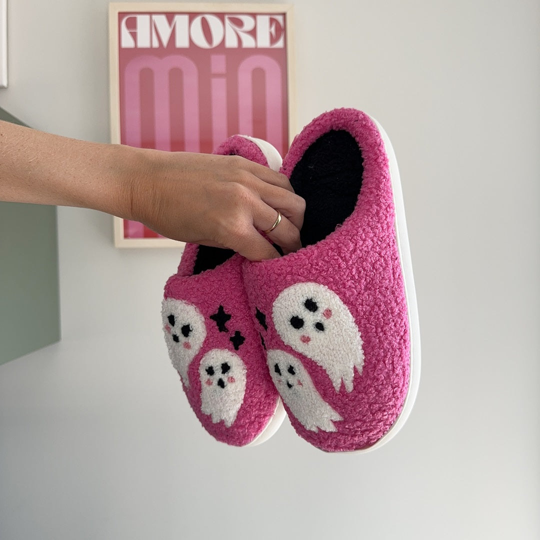 Pantuflas de Lujo Fleur - Comodidad Sin Esfuerzo con Divertidos Motivos de Fantasma y Suela Antideslizante Segura