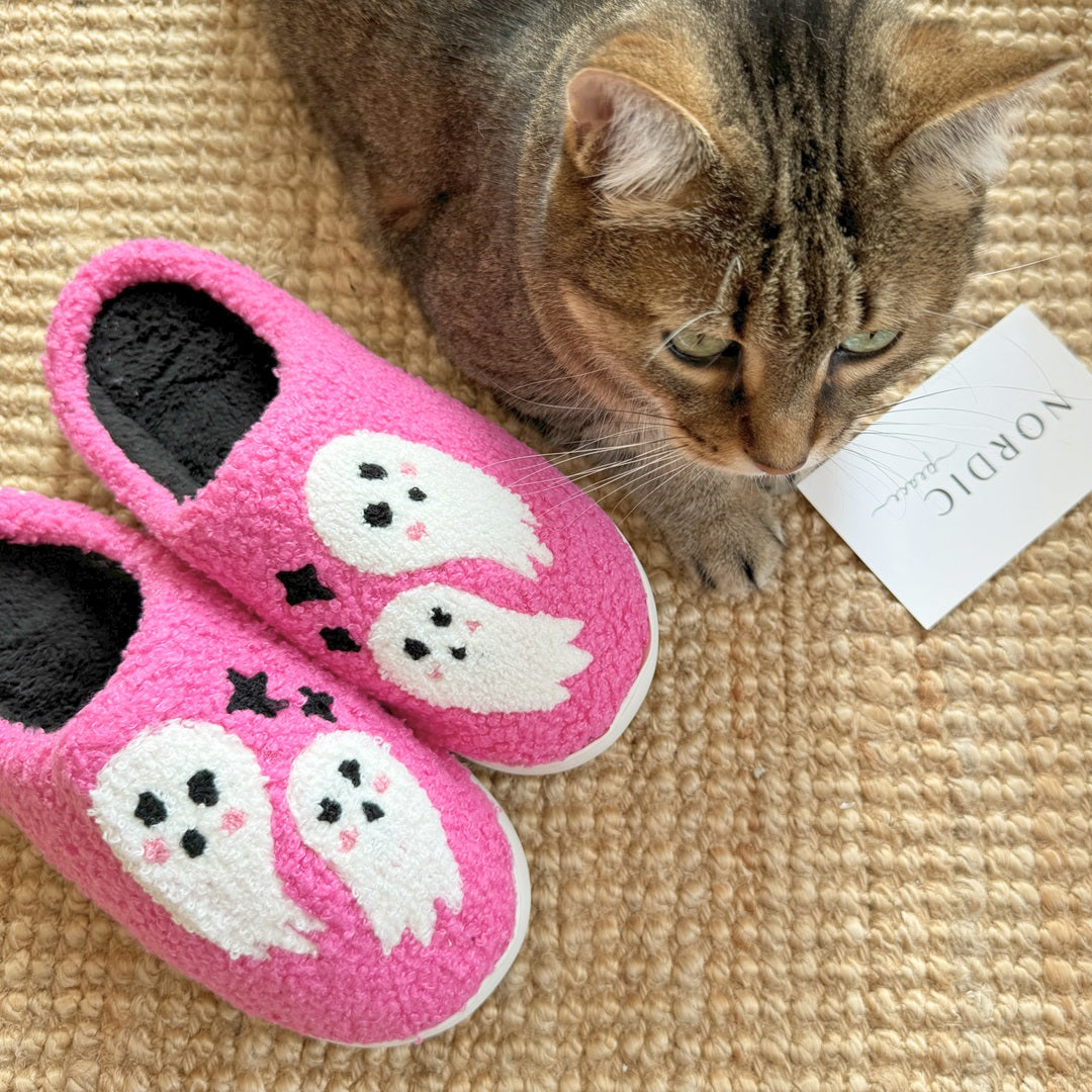 Pantuflas de Lujo Fleur - Comodidad Sin Esfuerzo con Divertidos Motivos de Fantasma y Suela Antideslizante Segura