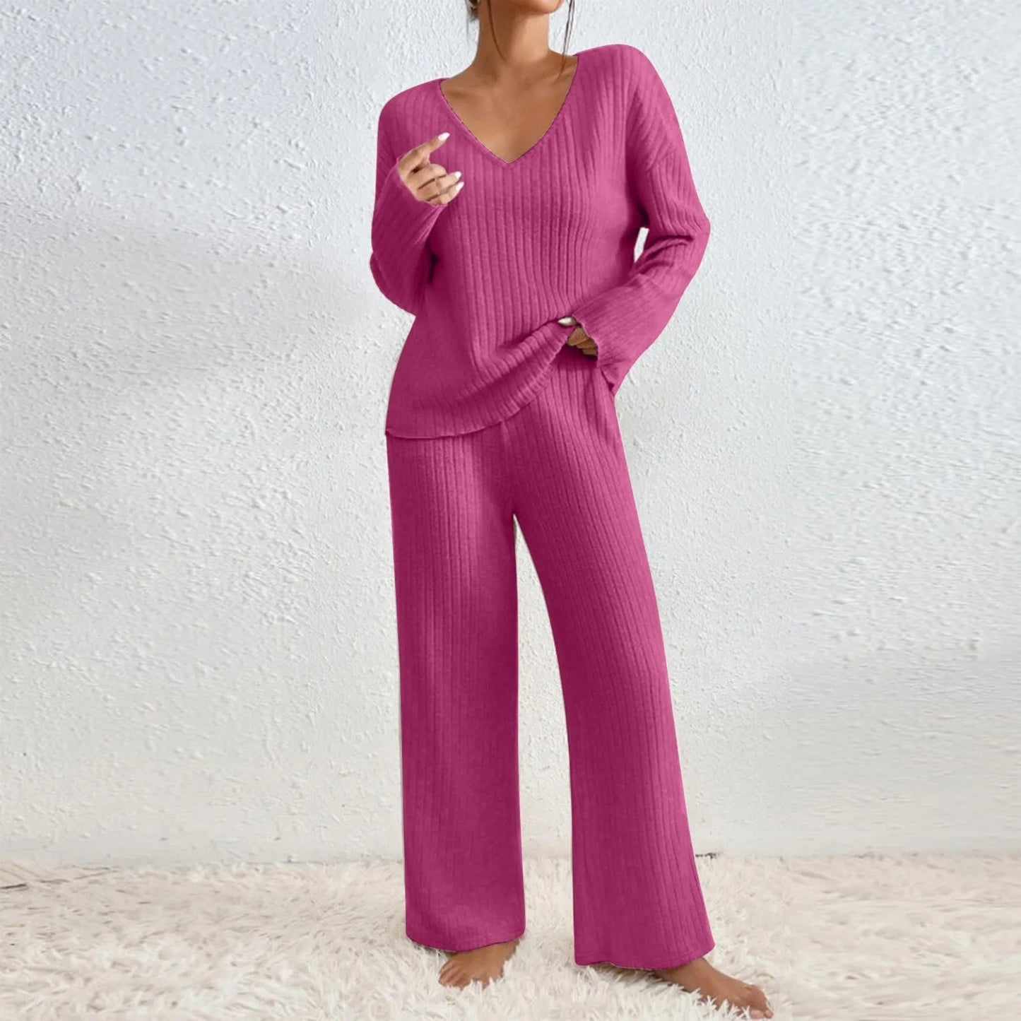 Faye | Conjunto de punto acanalado de 2 piezas para mujeres