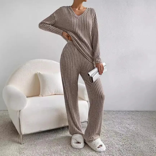 Faye | Conjunto de punto acanalado de 2 piezas para mujeres