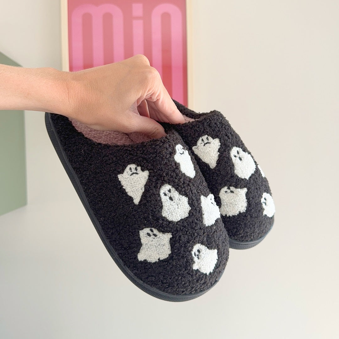 Pantuflas de Lujo Fleur - Comodidad Sin Esfuerzo con Divertidos Motivos de Fantasma y Suela Antideslizante Segura
